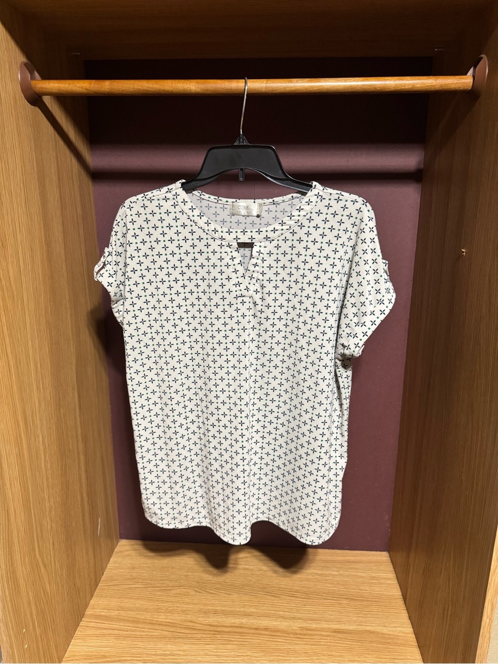 C.U.R.E. Petites Printed Blouse Top Size PL White Blue